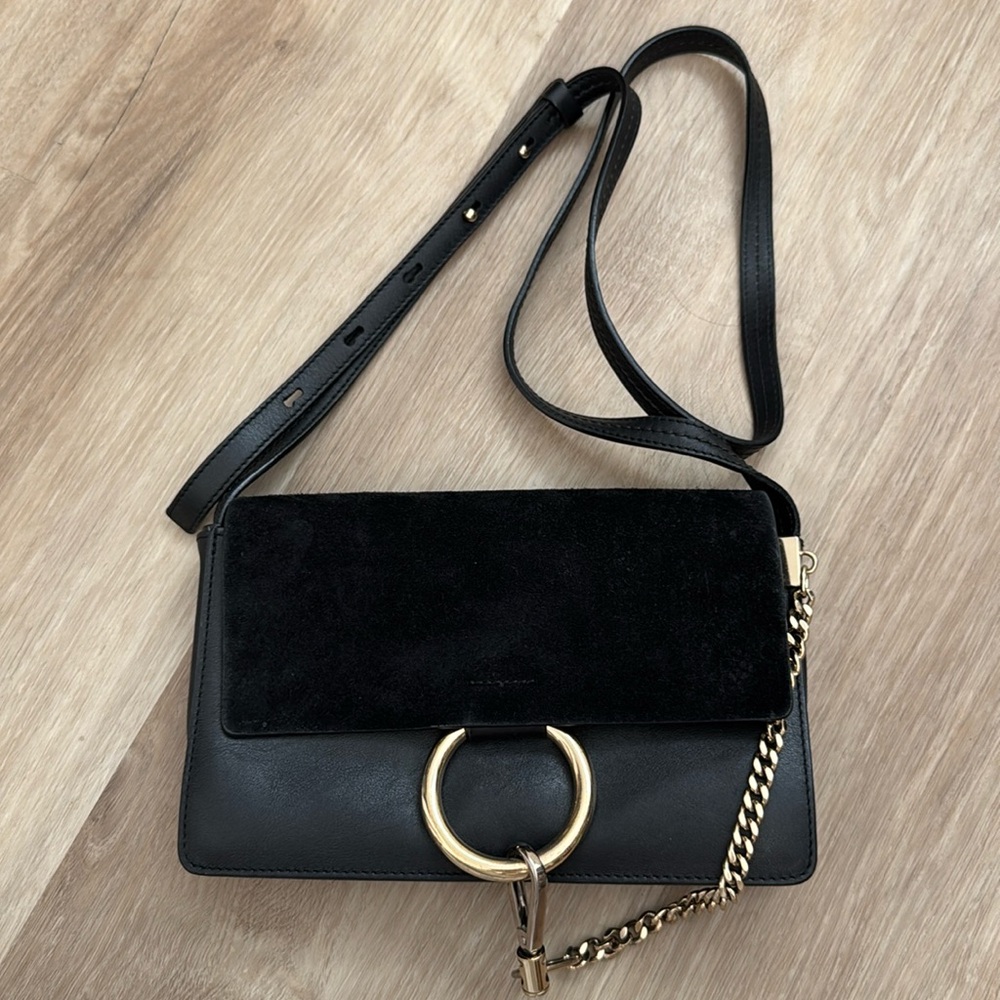 Chloe Black Suede Faye Small Crossbody Bag